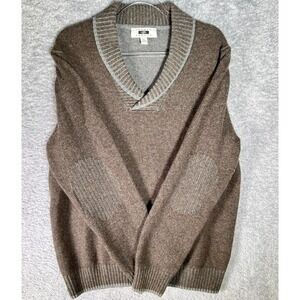 Joseph Abboud Wool Blend Shawl Collar Sweater XL Brown Gray Elbow Patches